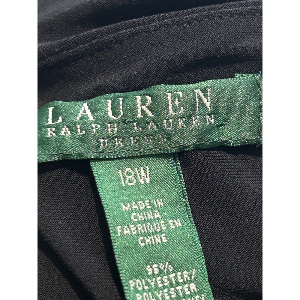 Lauren Ralph Lauren Black Ruched V-Neck Maxi Dress 18W Sleeveless Evening Gown - Picture 8 of 10
